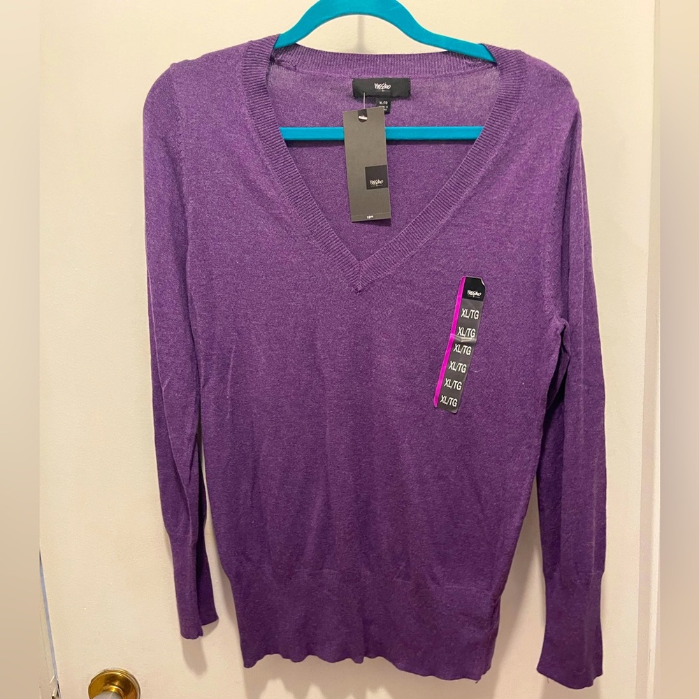Massimo purple V-neck sweater. New with tags. Purple sweater.